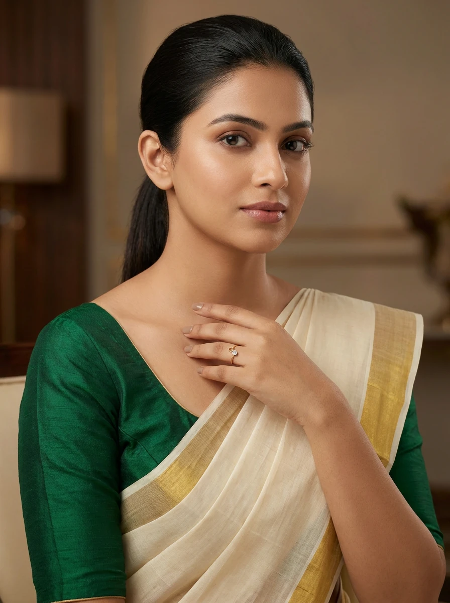 A model wearing a Hasaka Diamonds solid gold diamond ring