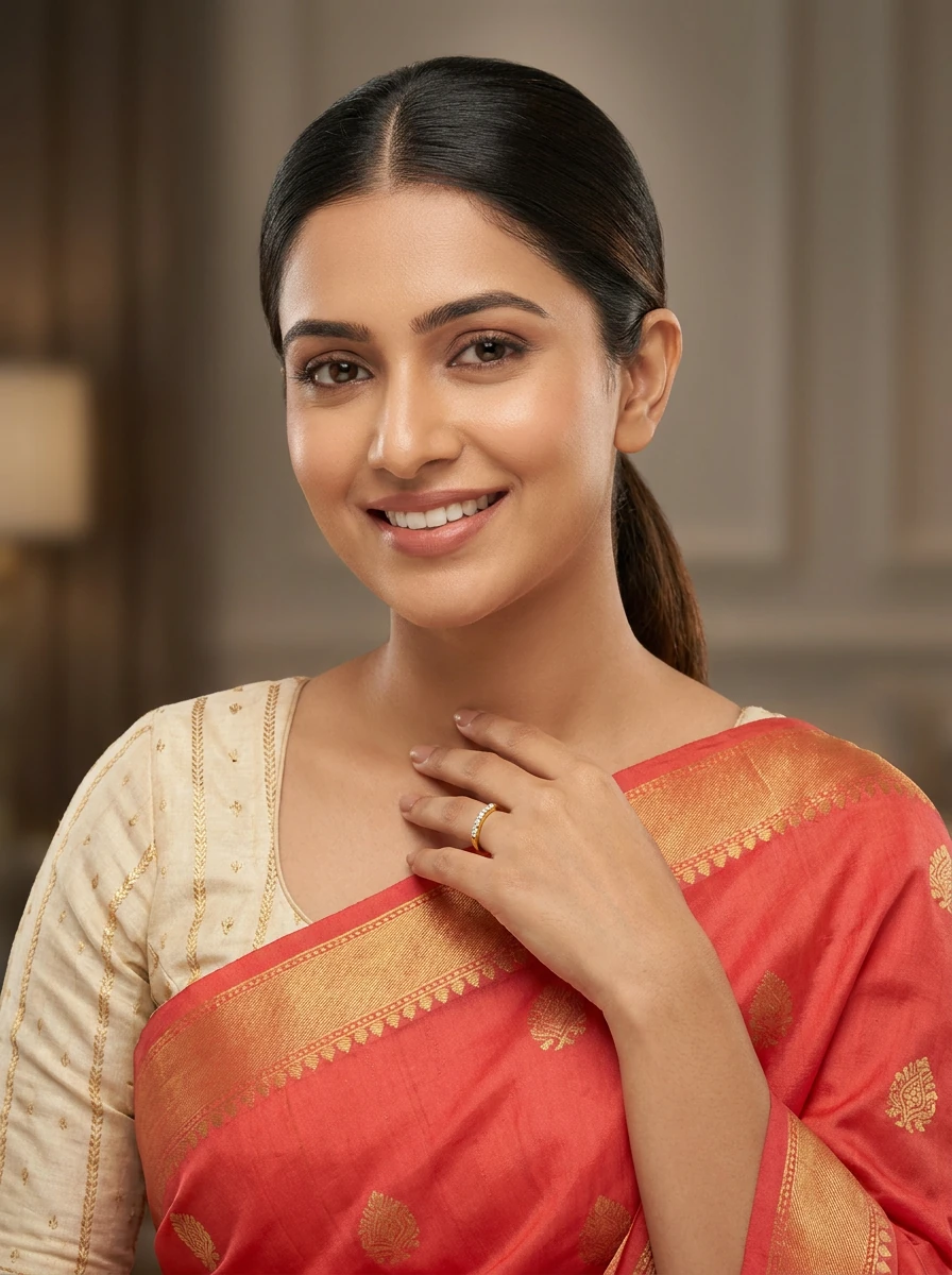 Model wearing a solid gold diamond ring